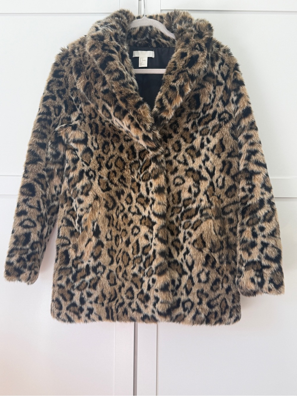 H&M Leopard Print Faux Fur Coat with Pockets Size 4